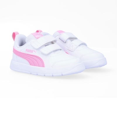 Ténis infantis brancos e rosa PUMA com velcro