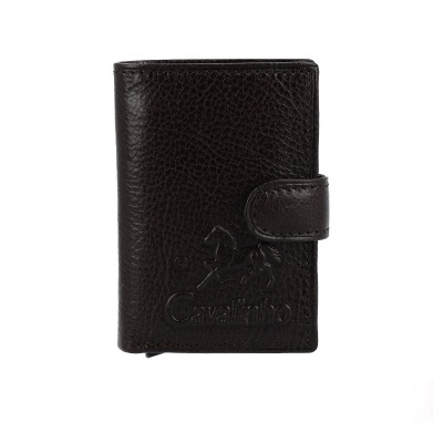 Carteira de couro marrom escuro com logo Cavalinho em relevo