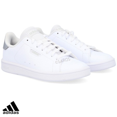 Ténis Adidas brancos com detalhes cinzentos e logótipo