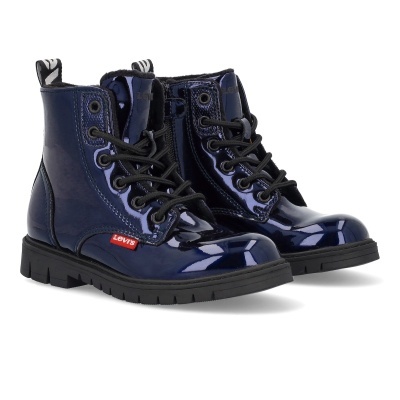 Botas azuis verniz Levi's com atacadores e sola preta