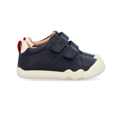 Sapatilhas infantis azuis com sola branca e fecho de velcro