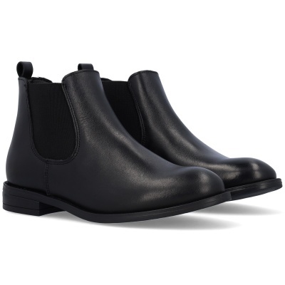 Botas Chelsea pretas de couro com elásticos laterais pretos