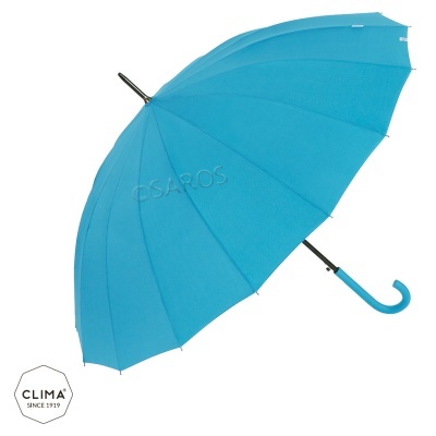 Guarda-chuva azul com cabo curvo azul e varetas pretas