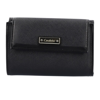 Carteira preta Cavalinho com placa metálica na frente