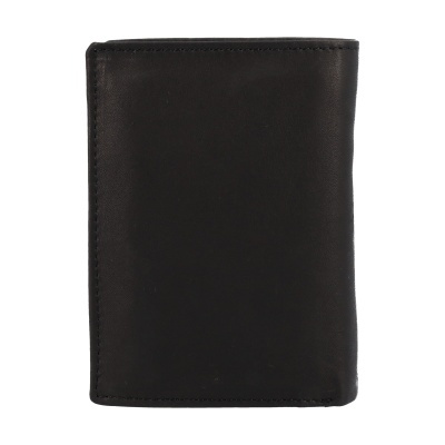Carteira preta em pele lisa com costuras visíveis