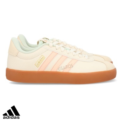 Ténis Adidas branco com riscas salmão e sola castanha