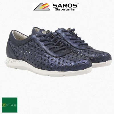 Sapatos de mulher Saros azul com padrão floral recortado e sola branca
