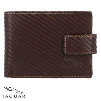Carteira masculina castanha com padrão de fibra de carbono e fecho de aba
