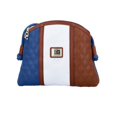 Bolsa acolchoada azul, branca e castanha com zíper e logótipo Little MARCEL