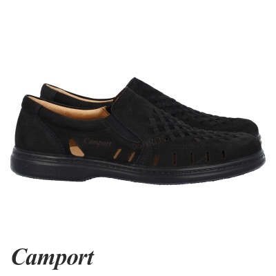 Sapatos masculinos Camport pretos de camurça com recortes e textura entrelaçada