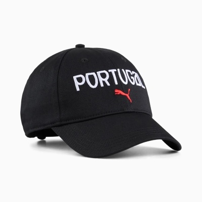 Boné preto com bordado branco PORTUGAL e logótipo Puma vermelho