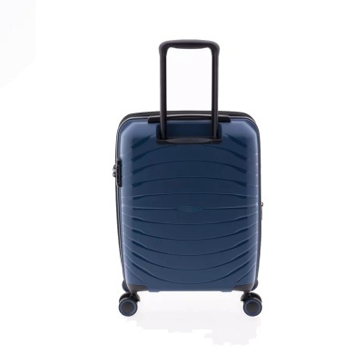 Mala de viagem rígida azul com rodas e pega telescópica