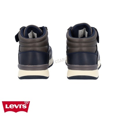 Ténis altos Levi's azul escuro e cinzento vistos de trás