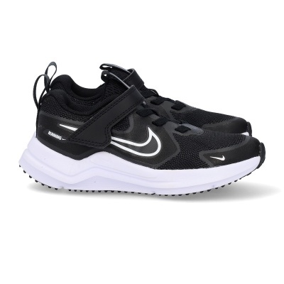 Sapatilhas de corrida pretas com sola branca e fecho de velcro