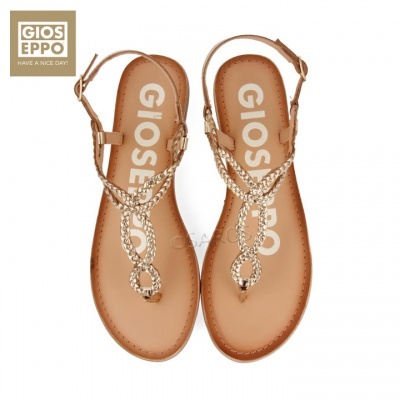 Sandálias Gioseppo castanhas claras com tiras douradas trançadas