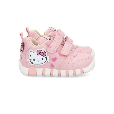 Sapatilhas infantis rosa com personagem Hello Kitty e fecho de velcro