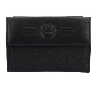 Carteira preta da marca Cavalinho com relevo no couro