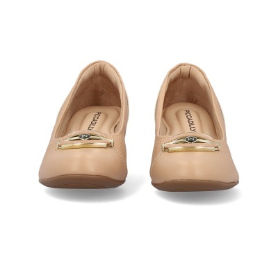 Sapatilhas bege com aplicação dourada e interior com marca ROCCOLILLY