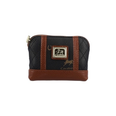 Carteira pequena preta e castanha com placa metálica Cavalinho