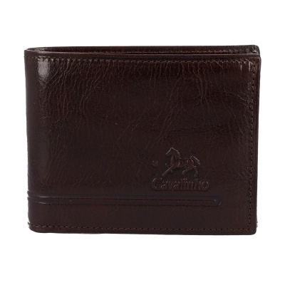Carteira em couro castanho escuro com logótipo Cavallinho em relevo