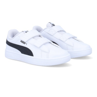 Sapatilhas Puma brancas com risca preta e fecho de velcro duplo