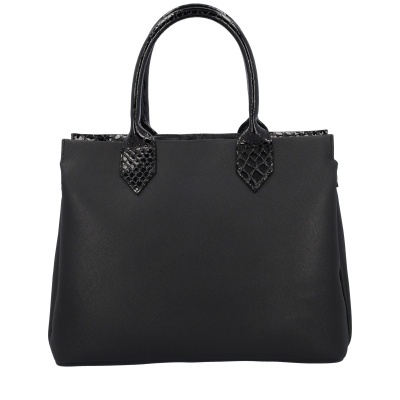 Mala preta em material liso com alças padrão pele de crocodilo