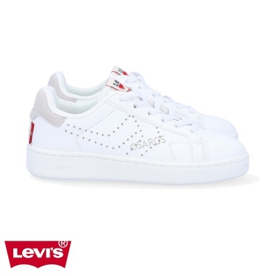 Sapatilhas brancas Levi's com detalhes cinzentos e etiquetas vermelhas