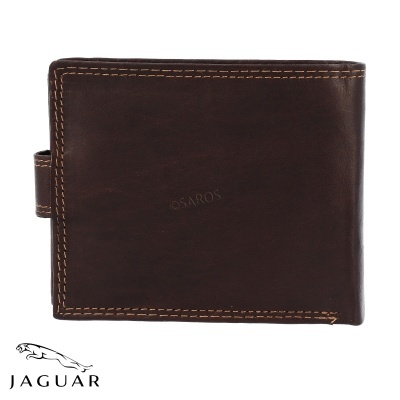 Carteira masculina de couro castanho escuro com costura castanha e fivela lateral