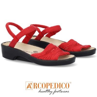 Sandálias femininas ArcoPedico vermelhas com sola preta