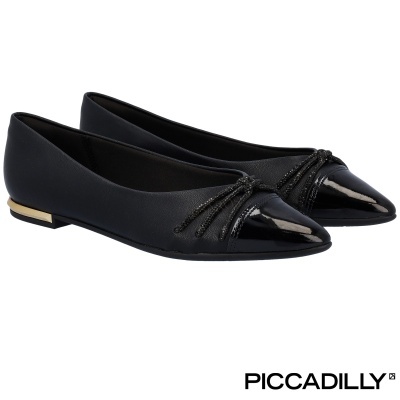 Sapatilhas pretas para mulher com biqueira verniz e laço preto