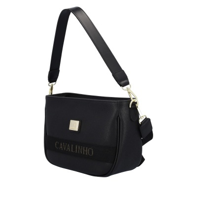 Mala de ombro preta com logótipo CAVALINHO