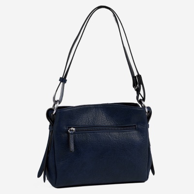 Bolsa de mão azul escura com alça e fecho frontal