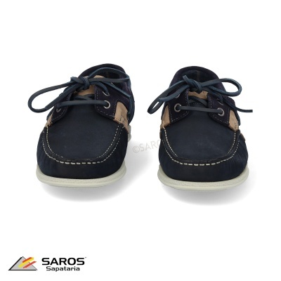 Sapatos tipo boat azul escuro com atacadores e sola branca
