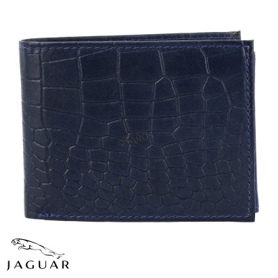 Carteira masculina azul com padrão texturizado e logo Jaguar
