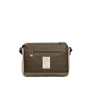 Mala castanho com padrão texturizado e bolso com fecho