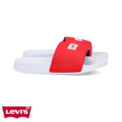 Chinelos Levi's de slide vermelhos e brancos