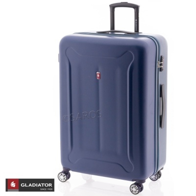 Mala de viagem rígida azul escura com quatro rodas giratórias da marca Gladiator