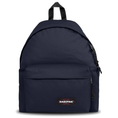 Mochila azul escura da marca EASTPAK com bolso frontal e alça preta