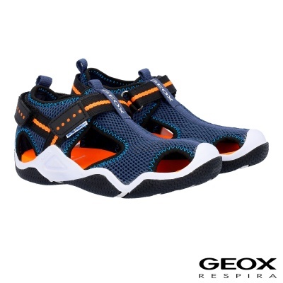 Sandálias desportivas Geox azul com detalhes laranja e sola branca e preta