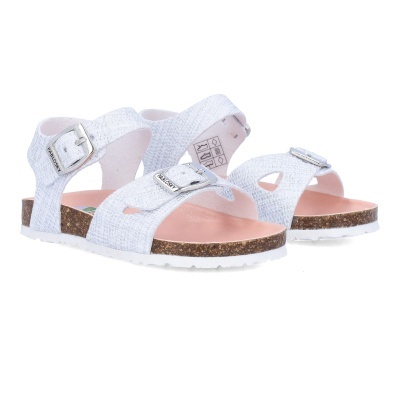 Sandálias brancas texturizadas com fivelas PABLOSKY e sola de cortiça