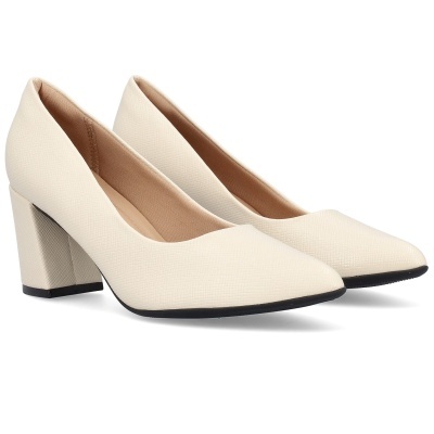 Sapatos femininos de salto quadrado creme