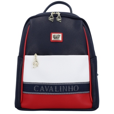 Mochila azul-escuro, branco e vermelho com logótipo CAVALINHO