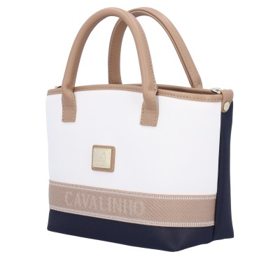 Mala de mão CAVALINHO branca com bege e azul escuro