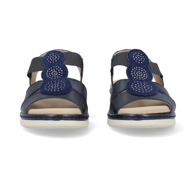 Sandálias abertas azul escuro com detalhe decorativo azul e sola branca