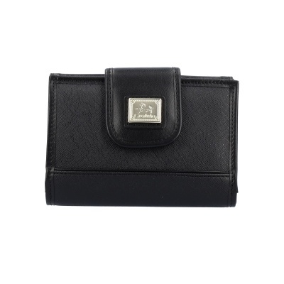 Carteira preta com fecho e placa metálica Cavalinho