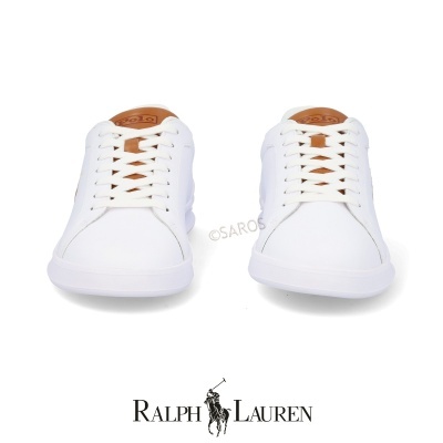 Sapatilhas brancas Ralph Lauren com detalhes castanhos