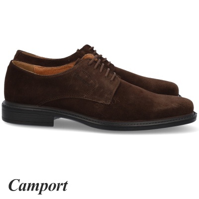 Sapatos masculinos de camurça castanho escuro com sola preta