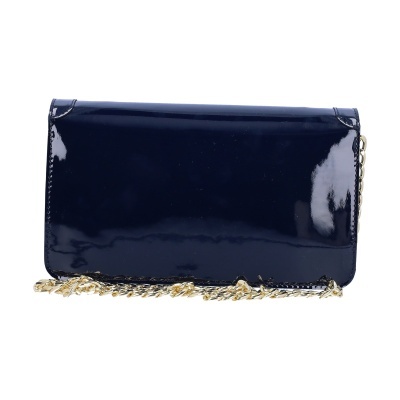 Carteira azul verniz com corrente dourada