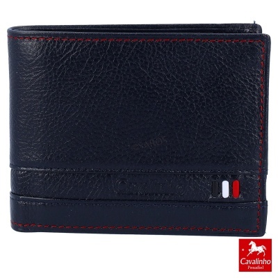 Carteira preta de pele com costura vermelha e logótipo Cavalinho