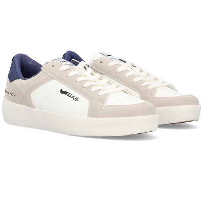 Ténis GAS em branco, bege claro e azul escuro com sola branca